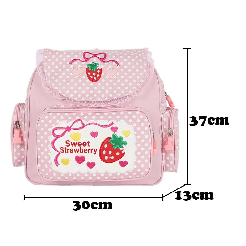 Pink Girl Embroidery Strawberry Children's Schoolbag Student Birthday Gift 2026 New Japanese Cartoon Pink Backpack Book Bags