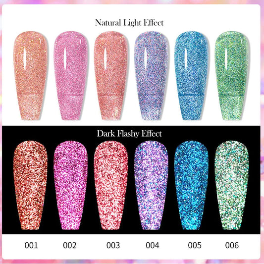 1Pc(7ml)Neon Pink Reflective Gel Polish Glitter Diamond Nail Polish Fluorescent Bright Soak off UV LED Nail Gel Varnish Manicure