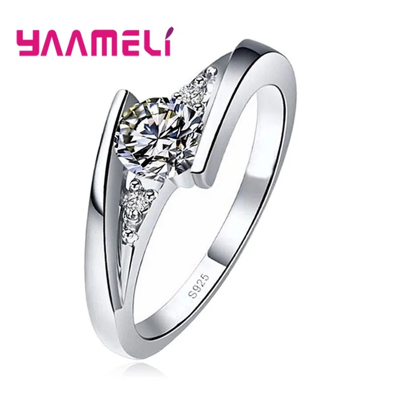 Female Round Zircon Stone Ring Vintage 925 Sterling Silver Color Wedding Jewelry Promise Crystal Engagement Bague for Women