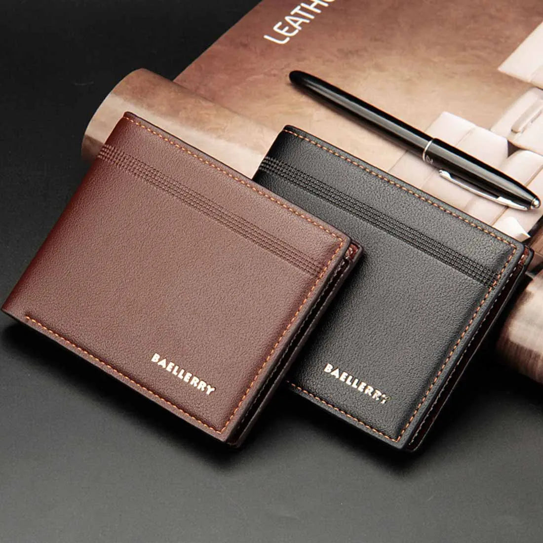 Name Customized New Men Wallets Card Holder High Quality Male Purse PU Leather Business Men Wallets Carteria