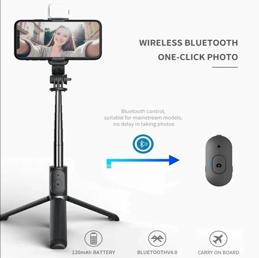 Wireless Bluetooth Selfie Stick Tripod with Remote Extendable Tripod with LED Selfie Light Detachable for Ios Android Smartphone