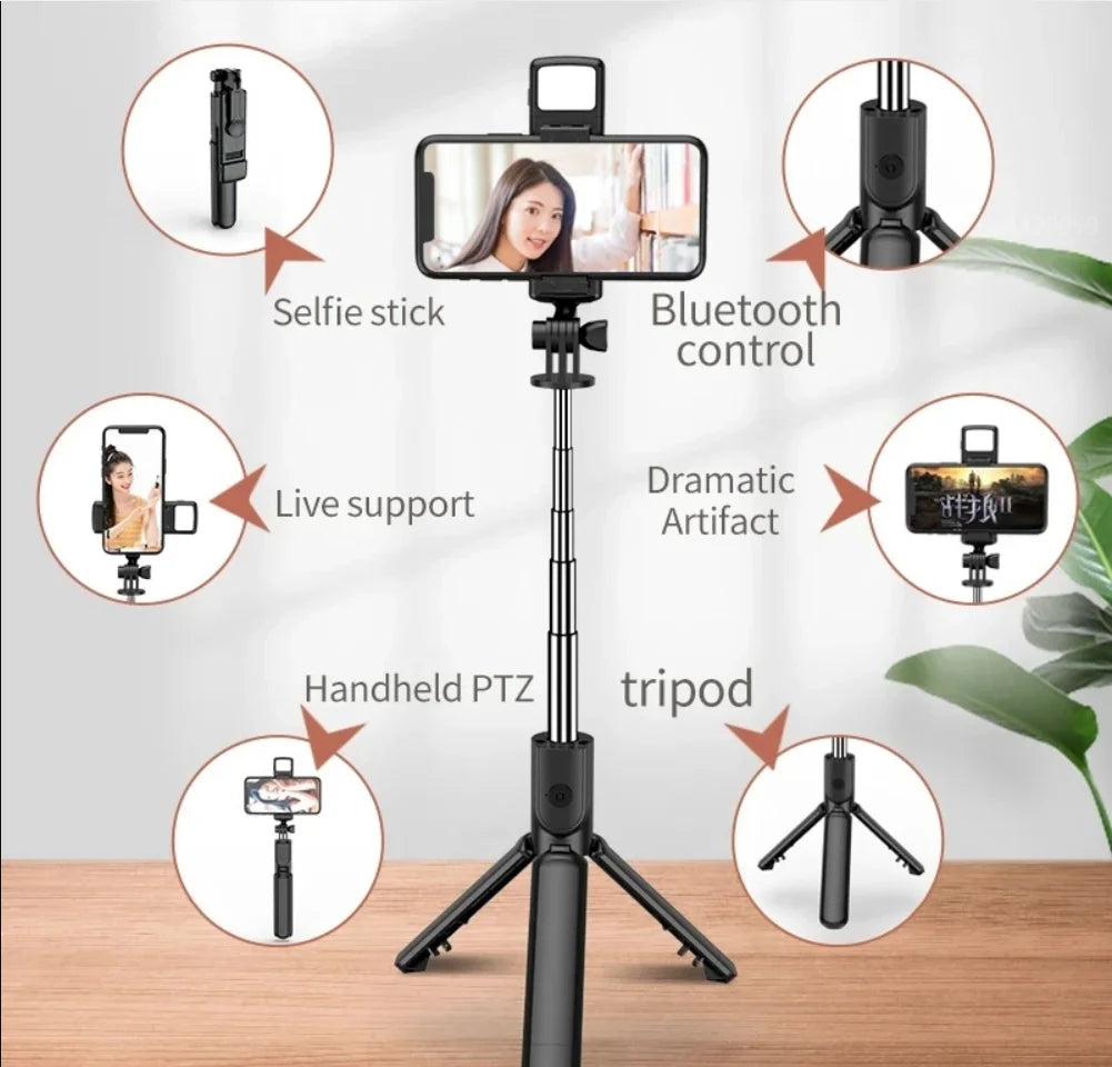Wireless Bluetooth Selfie Stick Tripod with Remote Extendable Tripod with LED Selfie Light Detachable for Ios Android Smartphone