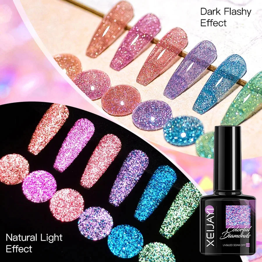 1Pc(7ml)Neon Pink Reflective Gel Polish Glitter Diamond Nail Polish Fluorescent Bright Soak off UV LED Nail Gel Varnish Manicure