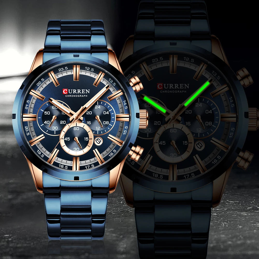 CURREN Men Watches Top Luxury Brand Sport Quartz Watch Men Chronograph Waterproof Wrist Watch Man Stainless Steel Date Clock
